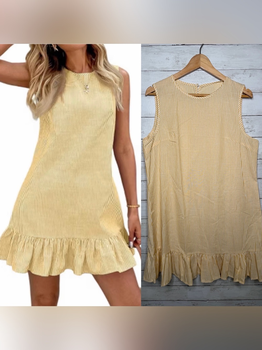 Emery Rose Yellow Micro Stripes Ruffle Hem Mini Tank Dress Size XL